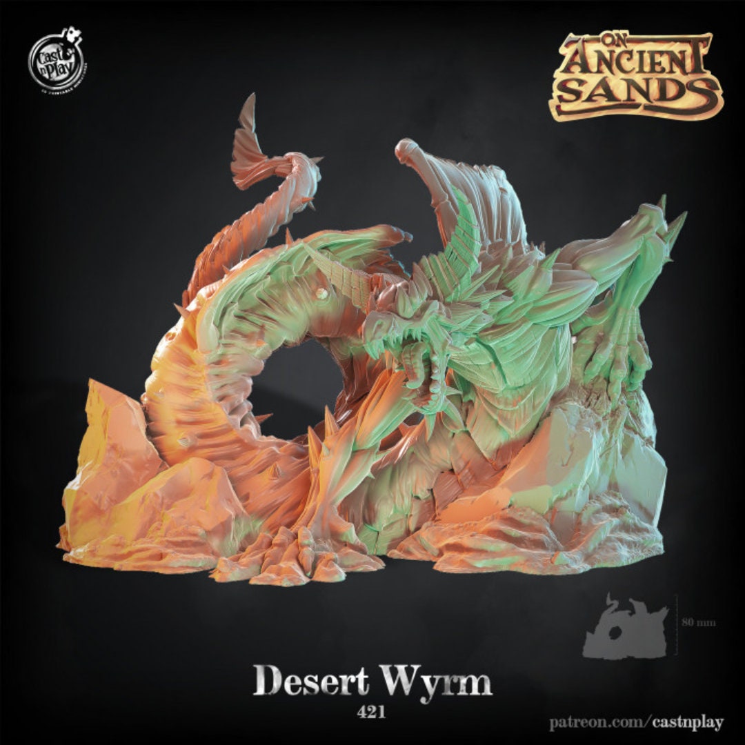 Desert Wyrm | RPG Miniature for Dungeons and Dragons|Pathfinder|Tabletop Wargaming | Humanoid Miniature | Cast N Play