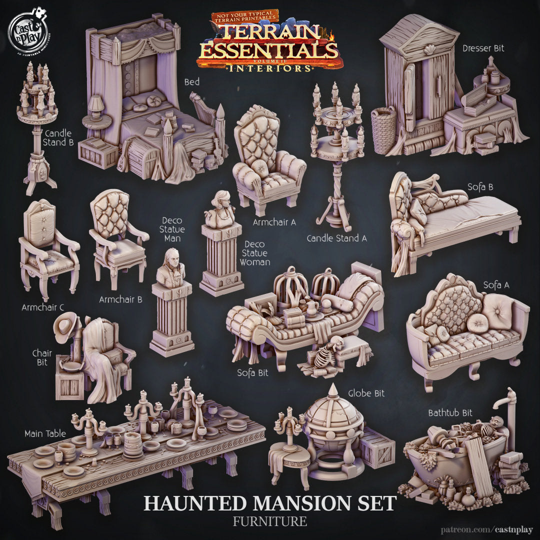 Haunted Mansion Furniture | RPG Miniature for Dungeons and Dragons|Pathfinder|Tabletop | Scatter Terrain | Cast N Play