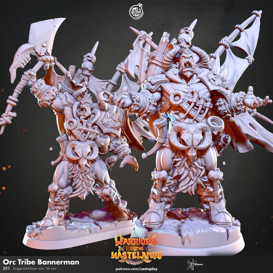 Orc Tribe Bannerman | RPG Miniature for Dungeons and Dragons|Pathfinder|Tabletop Wargaming | Humanoid Miniature | Cast N Play