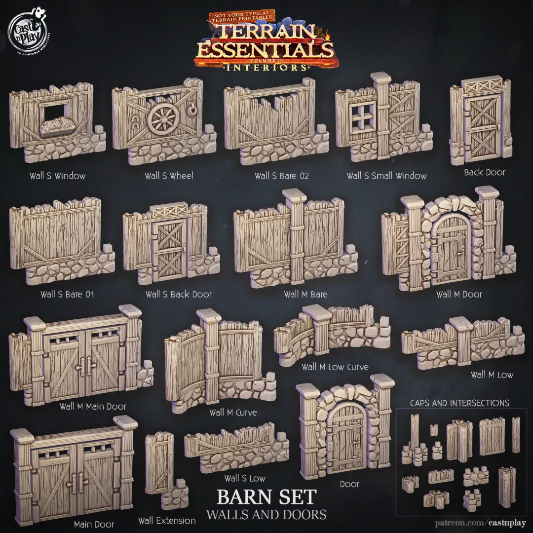 Barn Walls and Doors | Modular Terrain | RPG Miniature for Dungeons and Dragons|Pathfinder|Tabletop | Cast N Play
