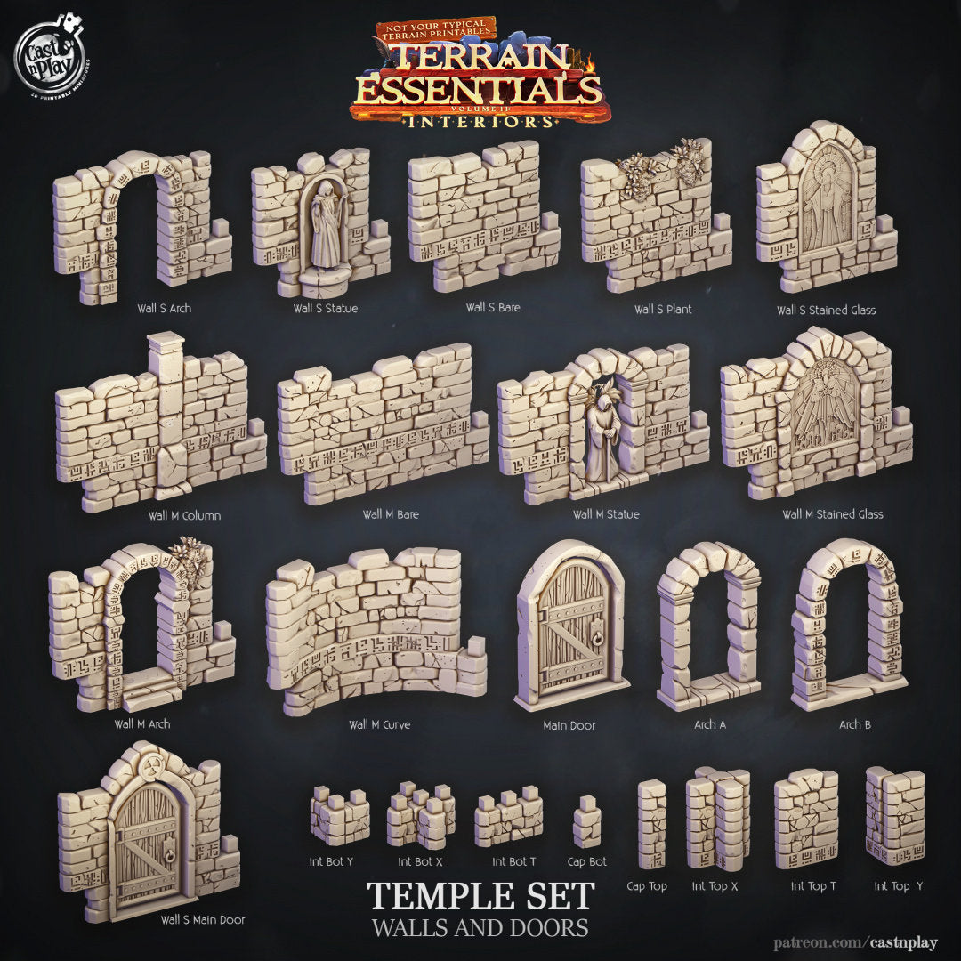 Temple Walls and Doors | Modular Terrain | RPG Miniature for Dungeons and Dragons|Pathfinder|Tabletop | Cast N Play
