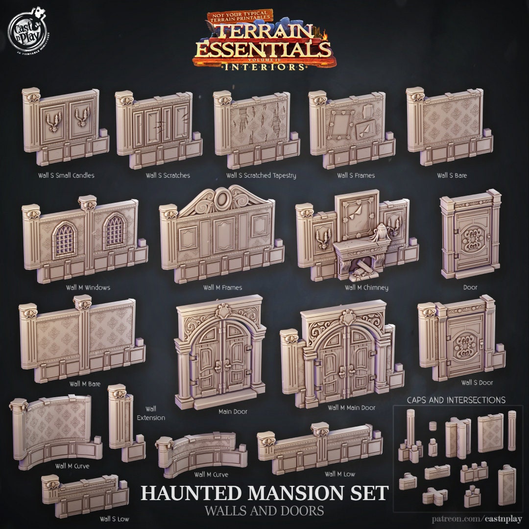 Haunted Mansion Walls | Modular Terrain | RPG Miniature for Dungeons and Dragons|Pathfinder|Tabletop | Cast N Play