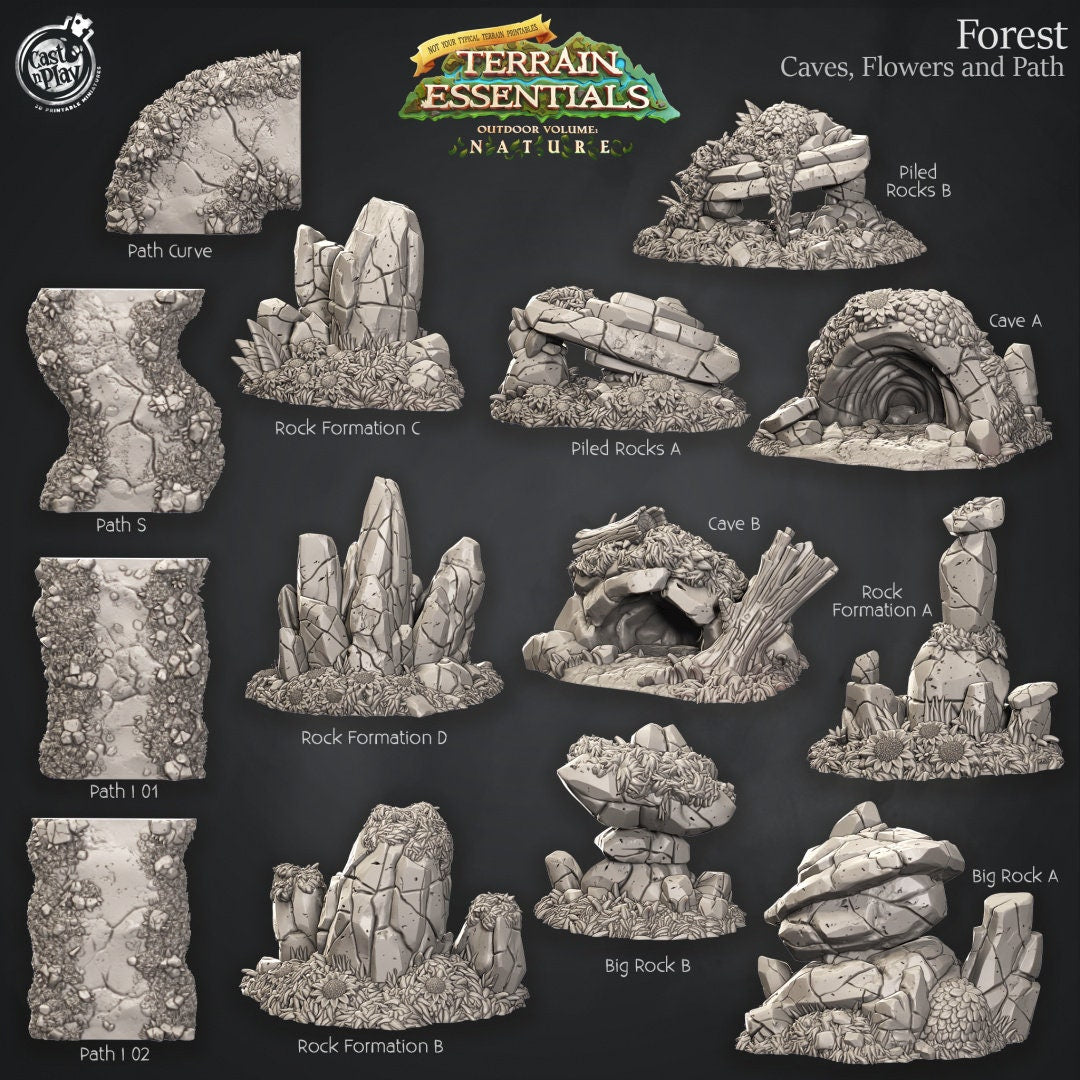 Forest Caves, Flowers and Path | Forest Terrain | RPG Miniature for Dungeons and Dragons|Pathfinder|Tabletop | Scatter Terrain | Cast N Play