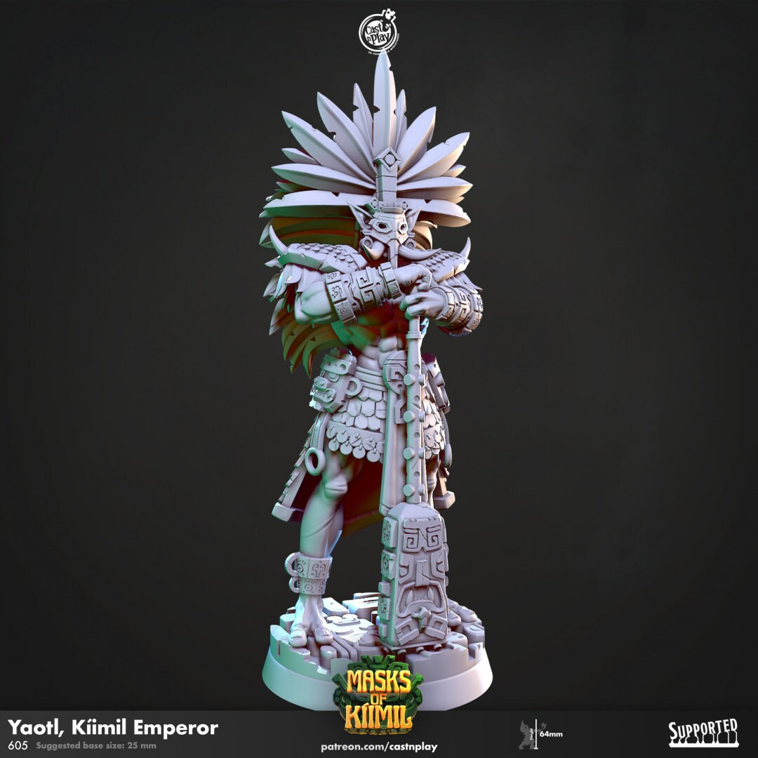 Yaotl, Kiimil Emperor | RPG Miniature for Dungeons and Dragons|Pathfinder|Tabletop Wargaming | Humanoid Miniature | Cast N Play
