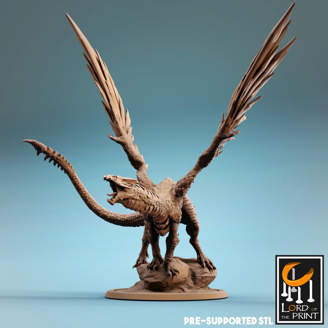Young Steel Dragon | RPG Miniature for Dungeons and Dragons|Pathfinder|Tabletop Wargaming | Dragon Miniature | Lord of the Print