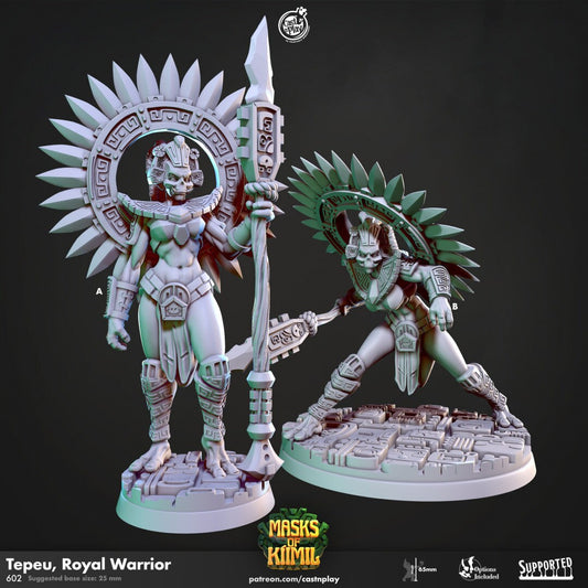 Tepeu, Royal Warrior | RPG Miniature for Dungeons and Dragons|Pathfinder|Tabletop Wargaming | Humanoid Miniature | Cast N Play