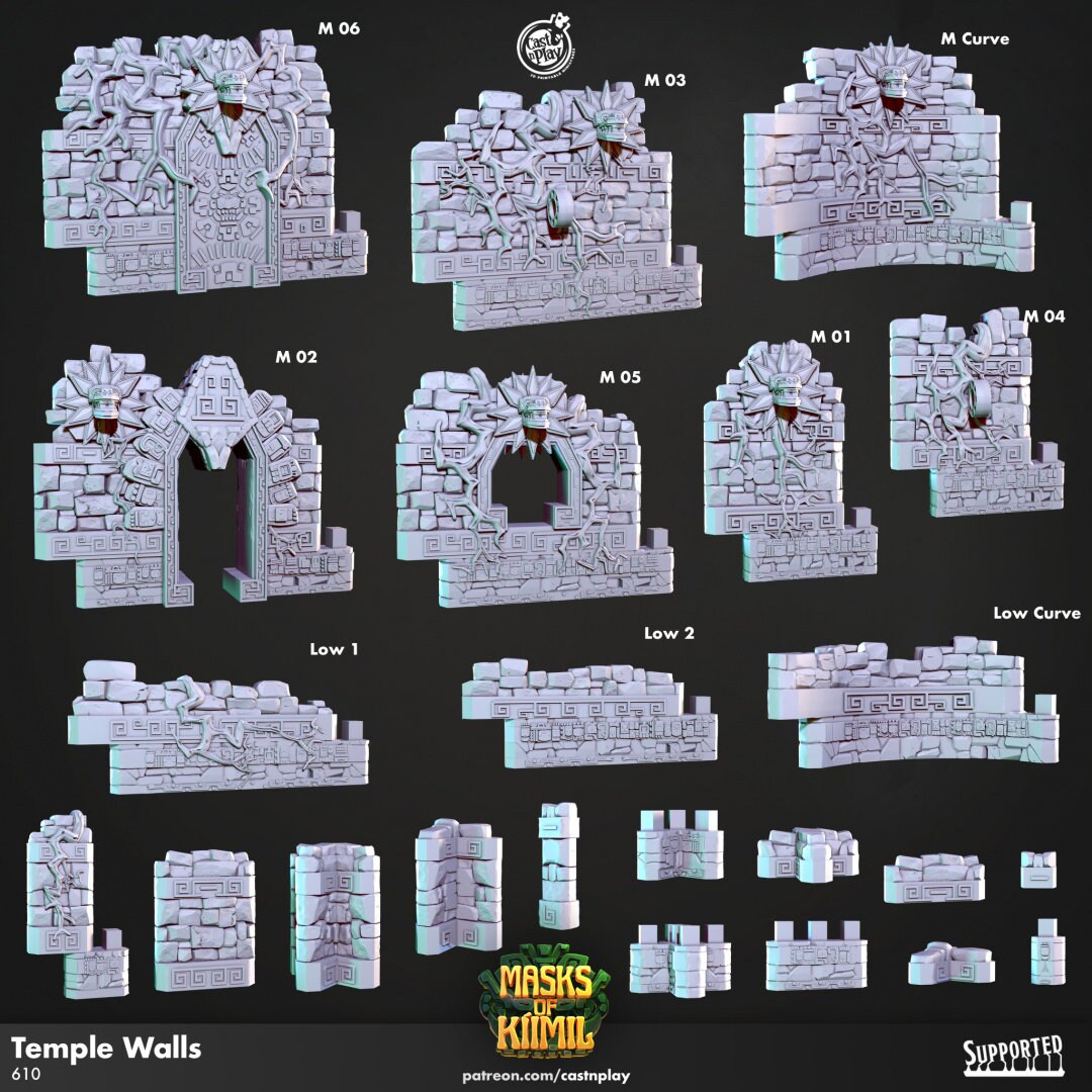 Temple Walls | Modular Terrain | RPG Miniature for Dungeons and Dragons|Pathfinder|Tabletop | Scatter Terrain | Cast N Play