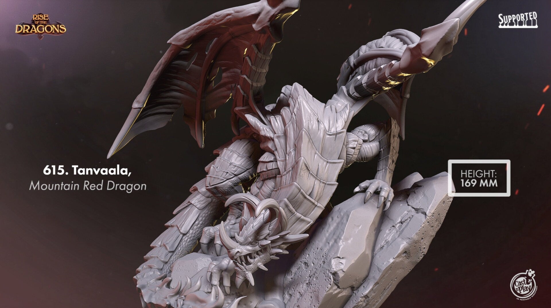 Tanvaala, Mountain Red Dragon | RPG Miniature for Dungeons and Dragons|Pathfinder|Tabletop Wargaming | Dragon Miniature | Cast N Play