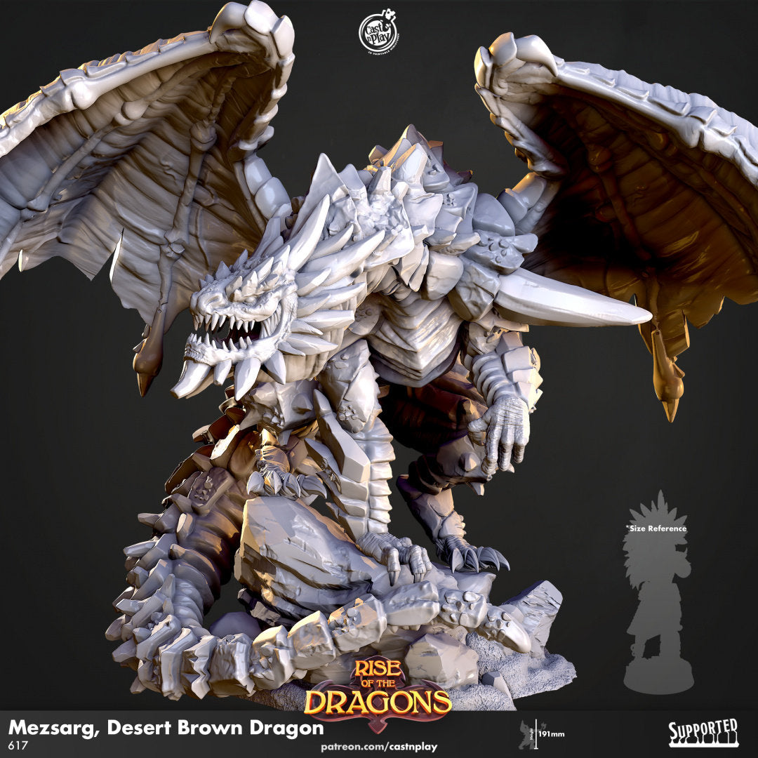 Mezsarg, Desert Brown Dragon | RPG Miniature for Dungeons and Dragons|Pathfinder|Tabletop Wargaming | Dragon Miniature | Cast N Play