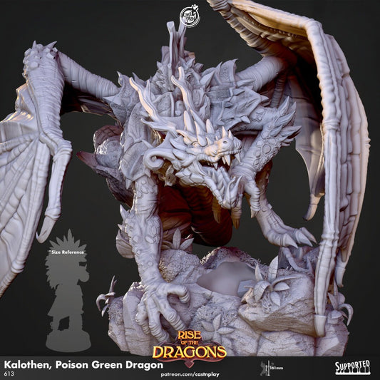 Kalothen, Poison Green Dragon | RPG Miniature for Dungeons and Dragons|Pathfinder|Tabletop Wargaming | Dragon Miniature | Cast N Play