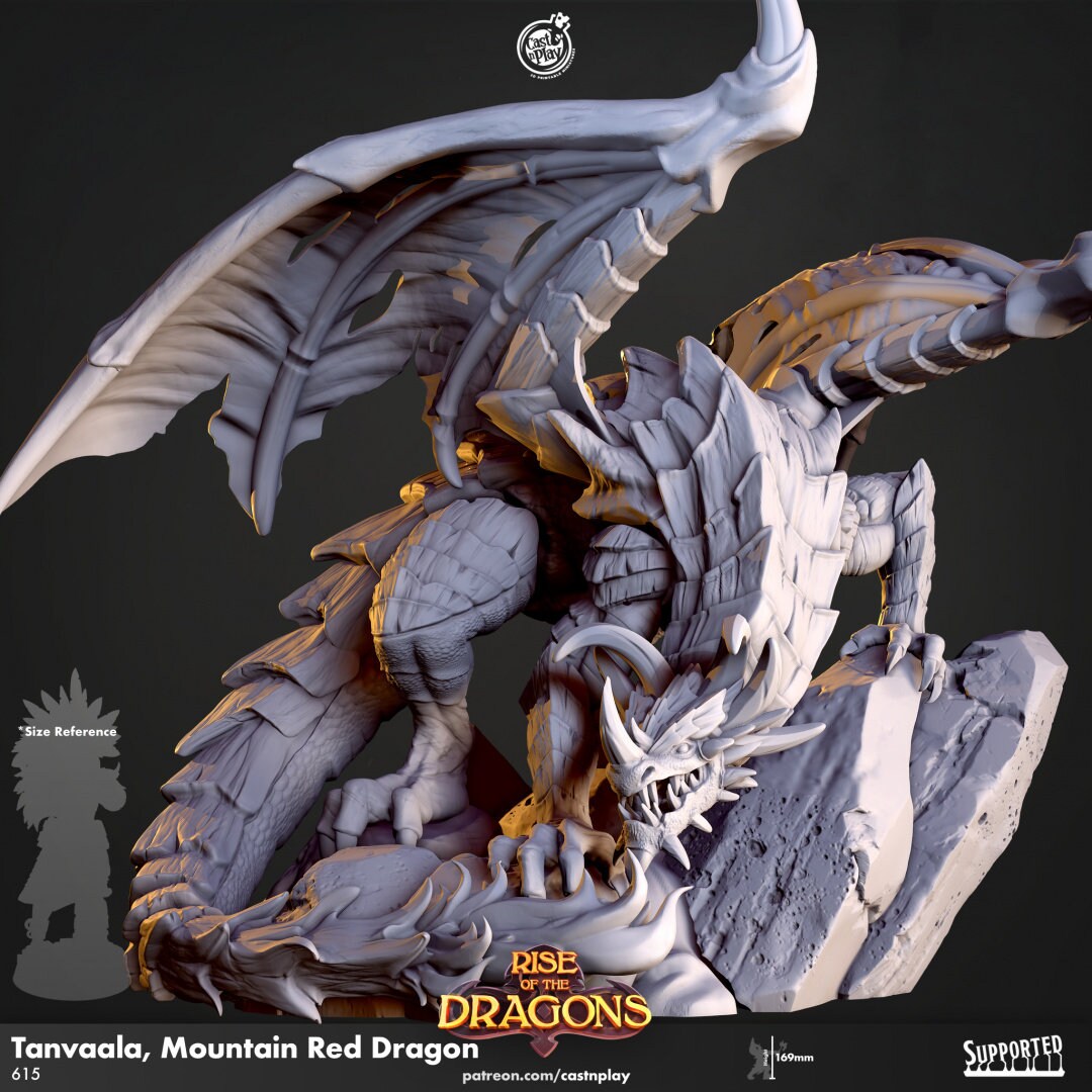 Tanvaala, Mountain Red Dragon | RPG Miniature for Dungeons and Dragons|Pathfinder|Tabletop Wargaming | Dragon Miniature | Cast N Play