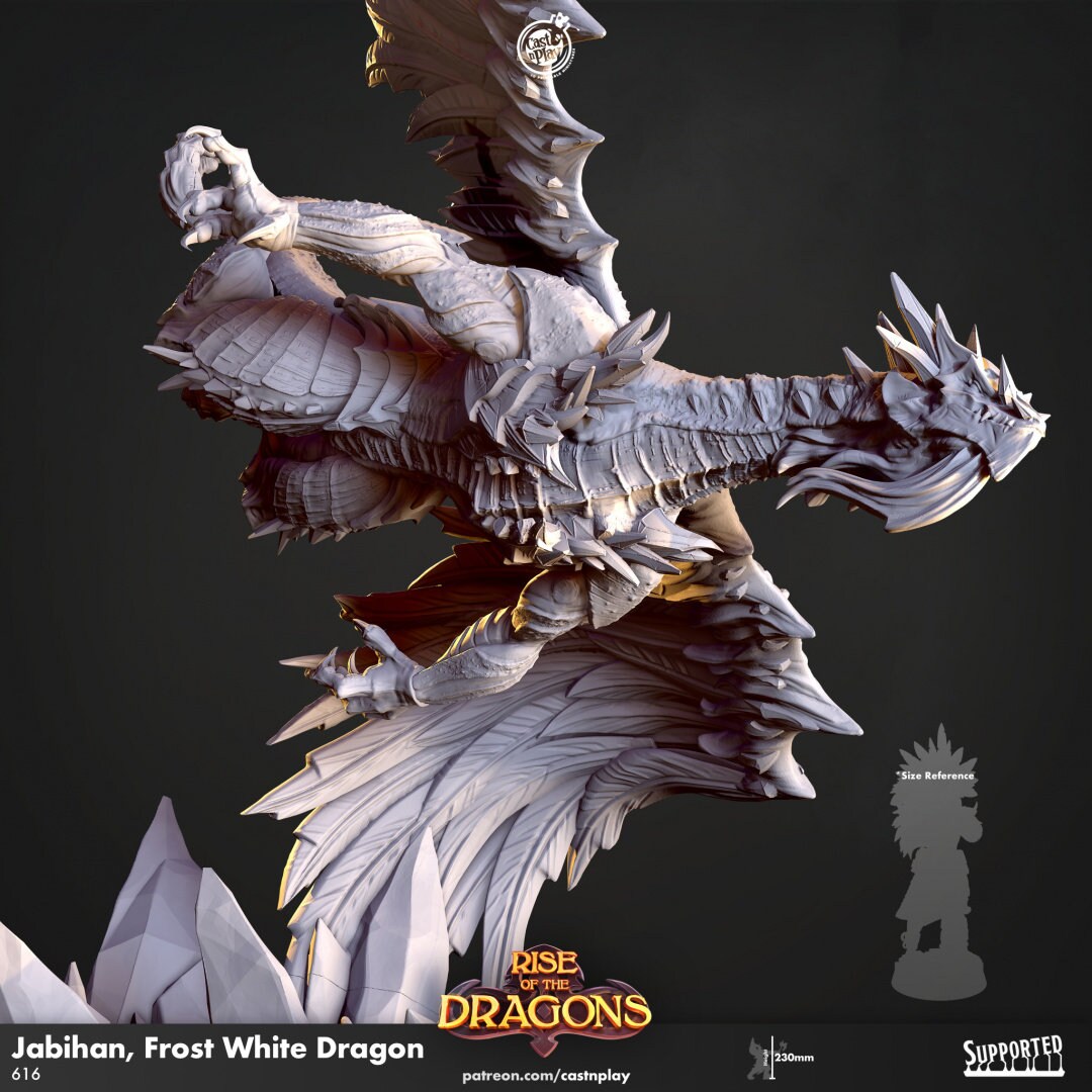 Jabihan, Frost White Dragon | RPG Miniature for Dungeons and Dragons|Pathfinder|Tabletop Wargaming | Dragon Miniature | Cast N Play