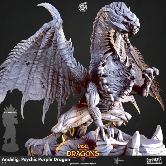 Andelig, Psychic Purple Dragon | RPG Miniature for Dungeons and Dragons|Pathfinder|Tabletop Wargaming | Dragon Miniature | Cast N Play