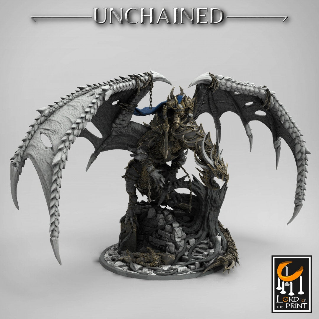 Unchained Dragon mounted by King Olaf | RPG Miniature for Dungeons and Dragons | Dragon Miniature | Lord of the Print