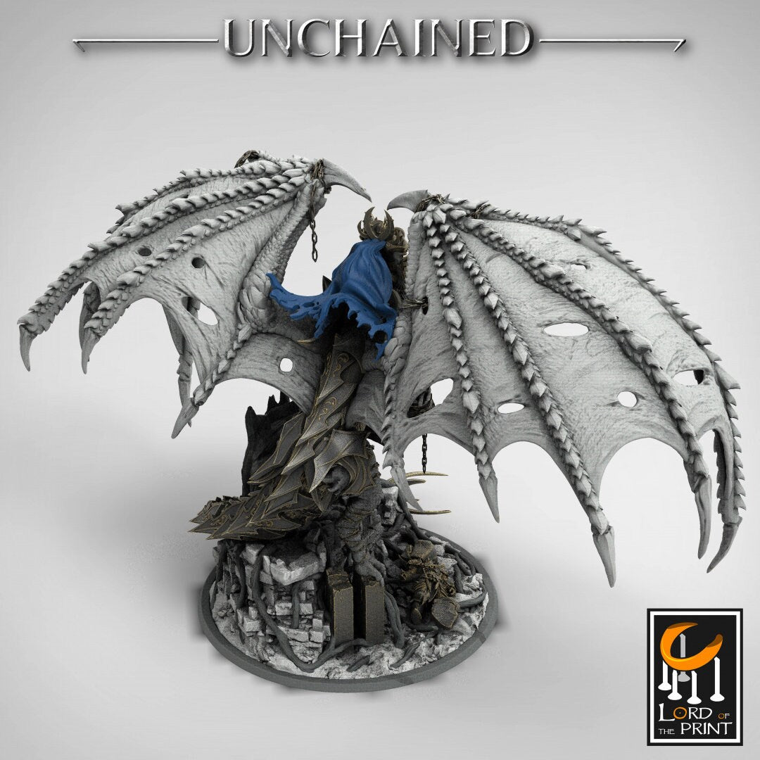 Unchained Dragon mounted by King Olaf | RPG Miniature for Dungeons and Dragons | Dragon Miniature | Lord of the Print