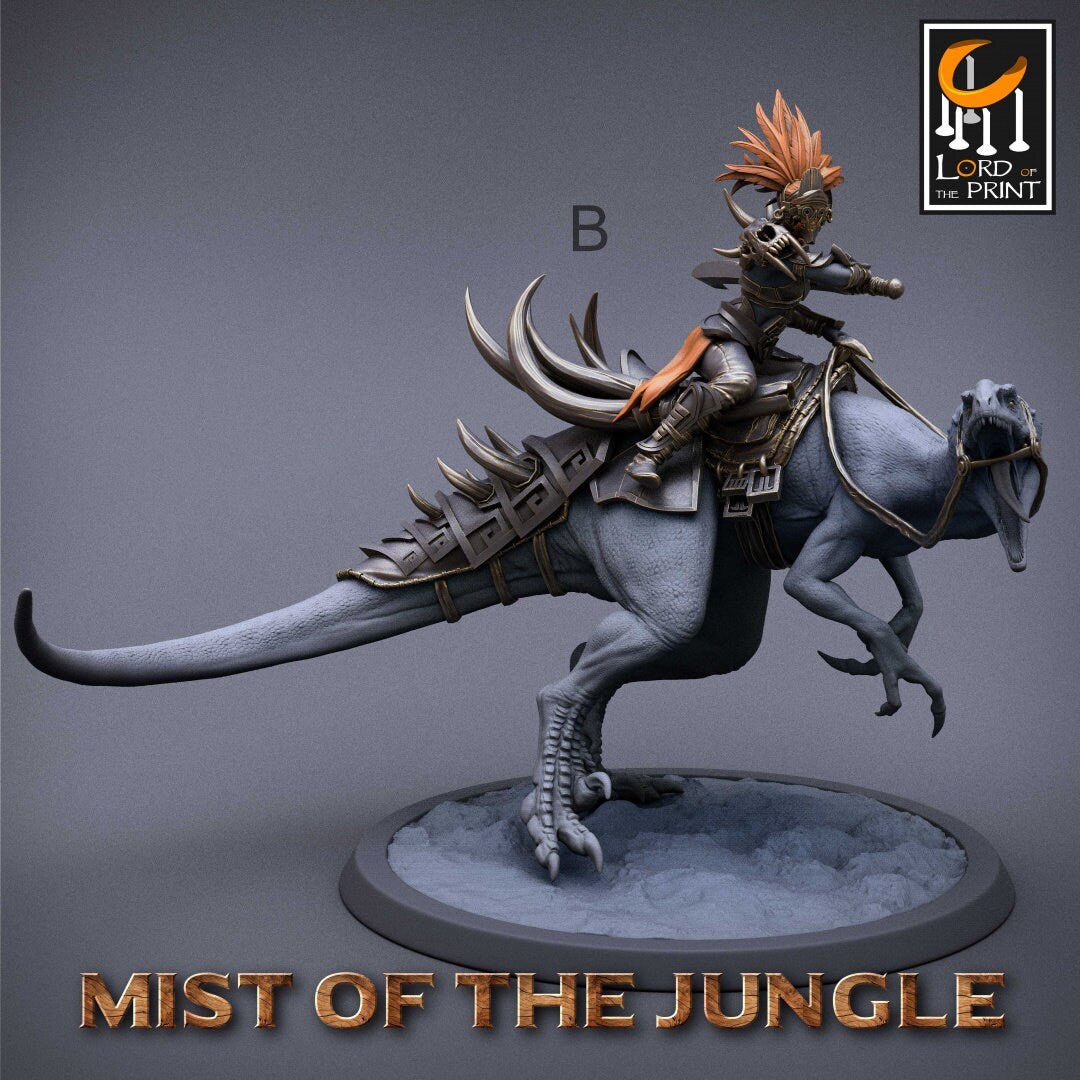 Amazon Raptor Rider | RPG Miniature for Dungeons and Dragons|Pathfinder|Tabletop Wargaming | Dinosaur Miniature | Lord of the Print
