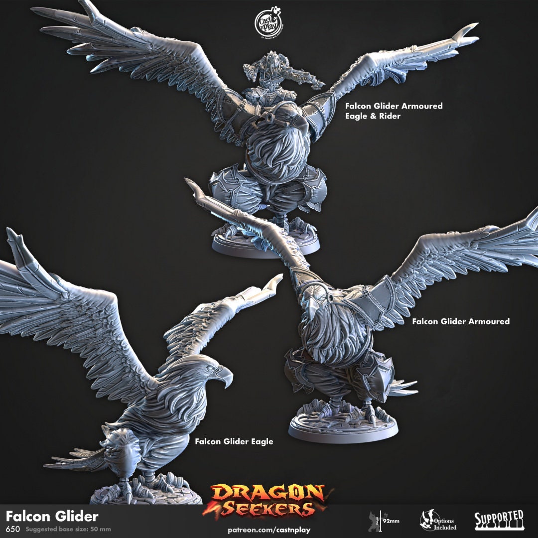 Falcon Glider | RPG Miniature for Dungeons and Dragons|Pathfinder|Tabletop Wargaming | Dragonborn Miniature | Cast N Play