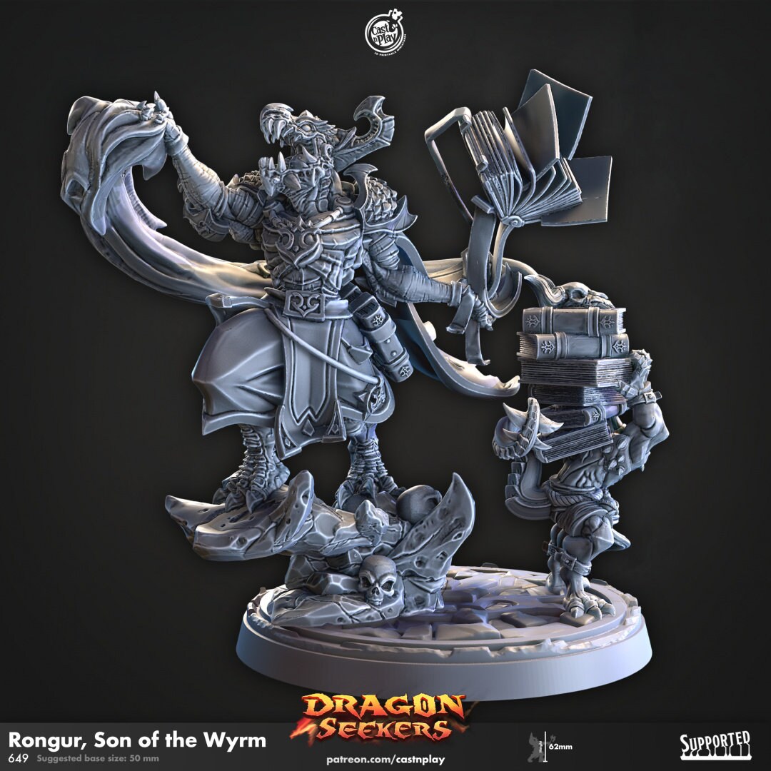 Rongur, Son of the Wyrm | RPG Miniature for Dungeons and Dragons|Pathfinder|Tabletop Wargaming | Dragonborn Miniature | Cast N Play