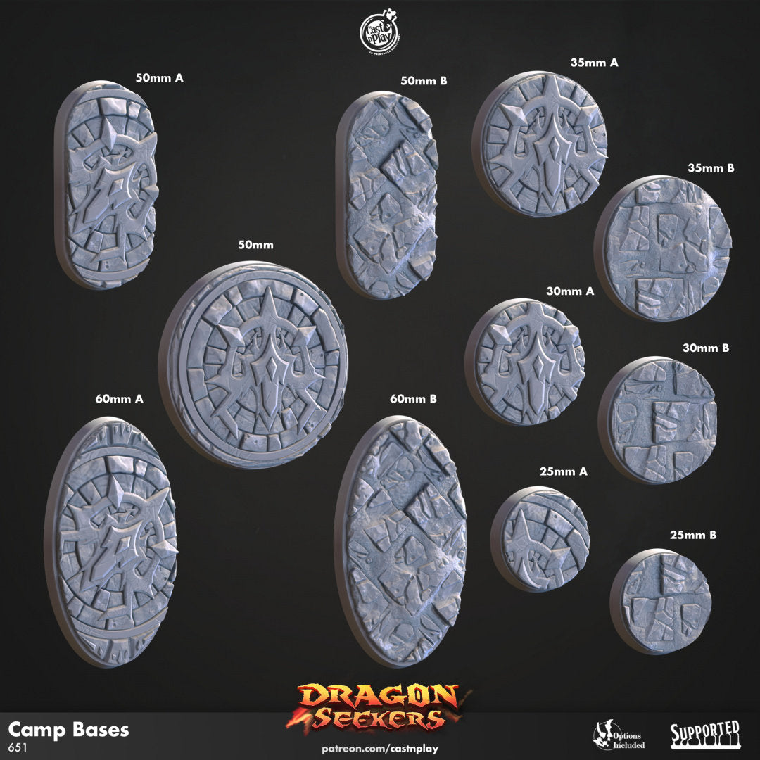Camp bases | Custom Miniature Bases for Dungeons and Dragons|Pathfinder|Tabletop Wargaming | Cast N Play