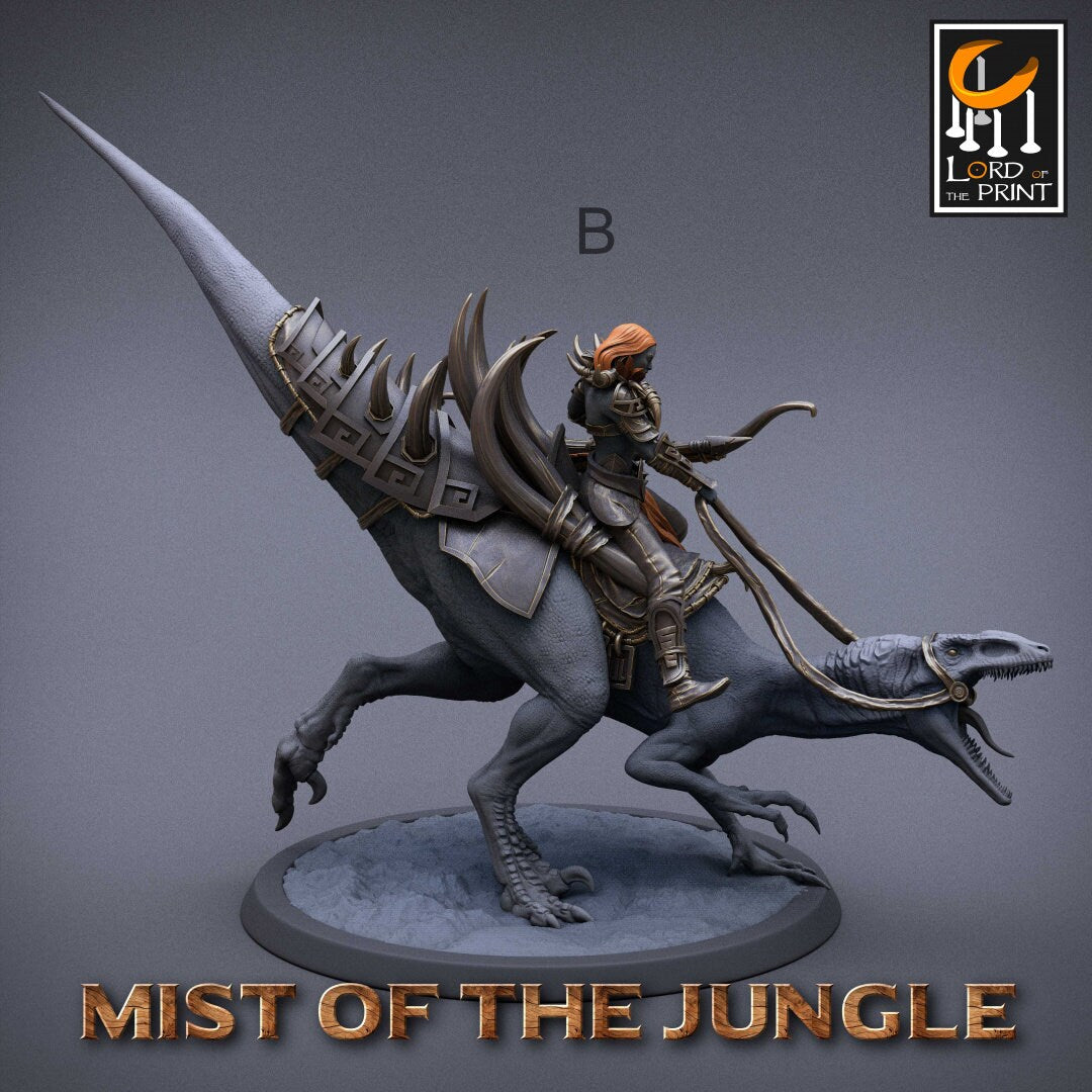 Amazon Raptor Rider | RPG Miniature for Dungeons and Dragons|Pathfinder|Tabletop Wargaming | Dinosaur Miniature | Lord of the Print