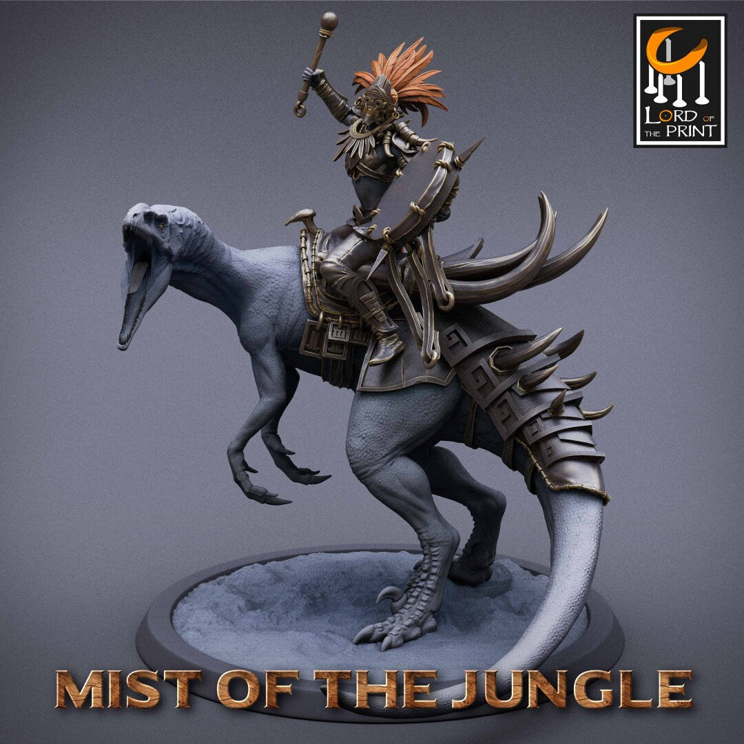 Amazon Raptor Rider | RPG Miniature for Dungeons and Dragons|Pathfinder|Tabletop Wargaming | Dinosaur Miniature | Lord of the Print
