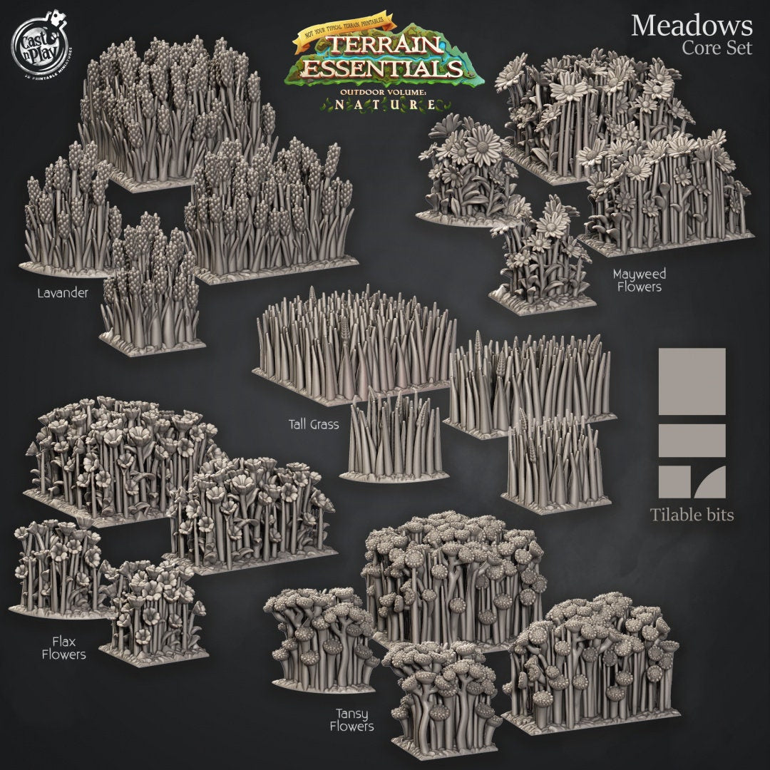 Meadow Modular Tiles | RPG Miniature for Dungeons and Dragons|Pathfinder|Tabletop | Scatter Terrain | Cast N Play