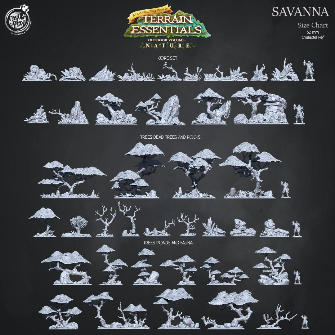 Savanna Trees | RPG Miniature for Dungeons and Dragons|Pathfinder|Tabletop | Scatter Terrain | Cast N Play