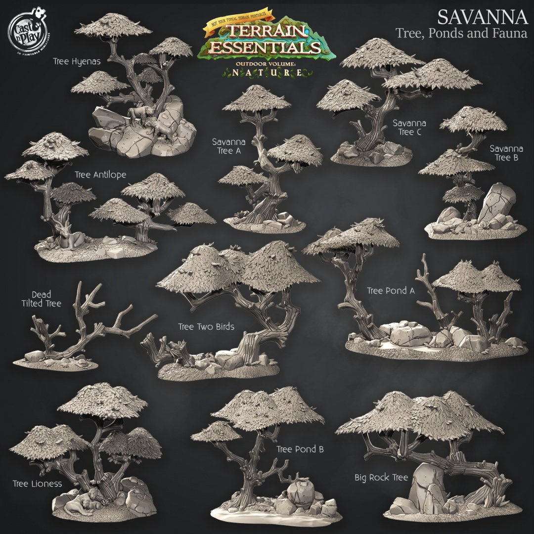 Savanna Trees | RPG Miniature for Dungeons and Dragons|Pathfinder|Tabletop | Scatter Terrain | Cast N Play