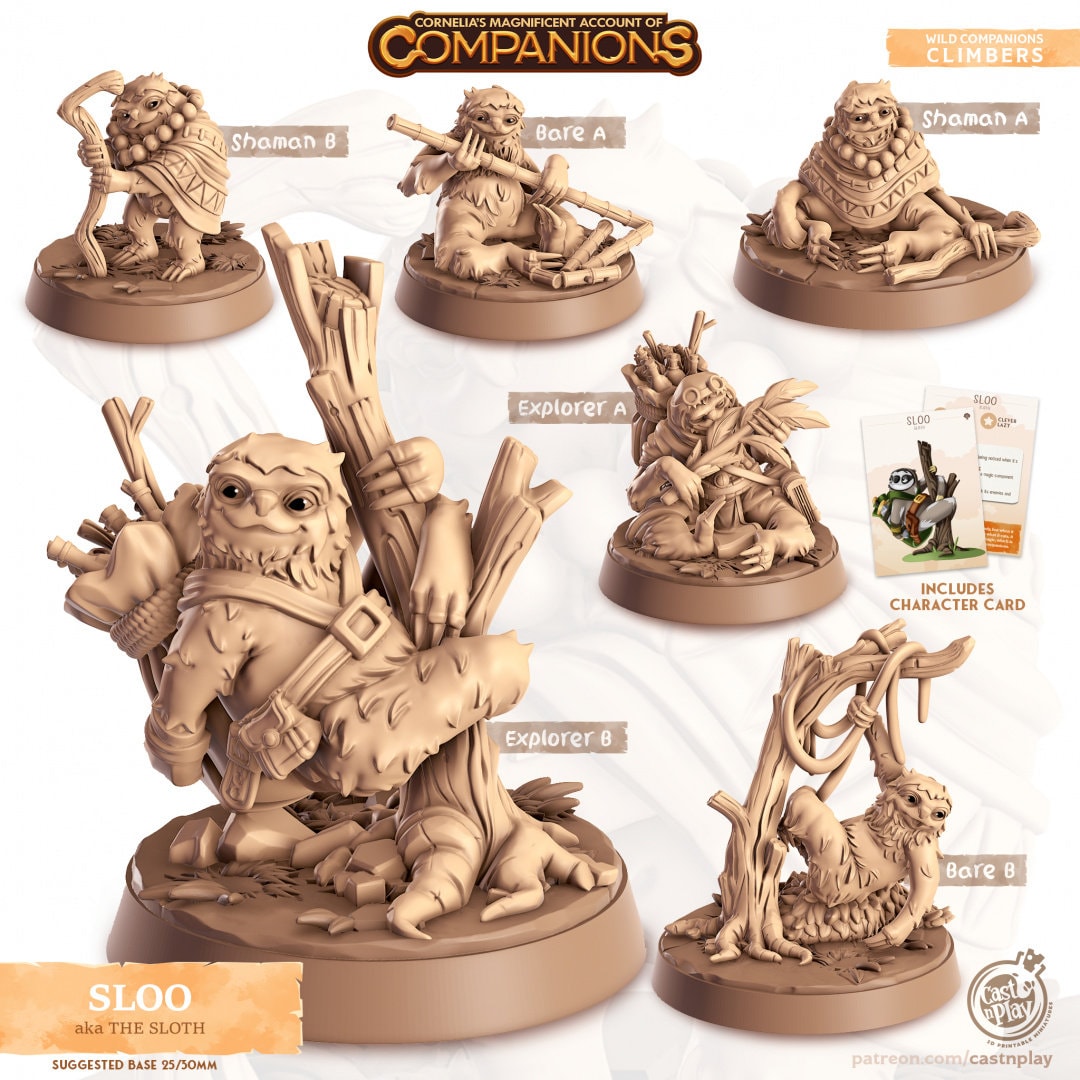 Sloth Companion | RPG Miniature for Dungeons and Dragons|Pathfinder|Tabletop Wargaming | Companion Miniature | Cast N Play