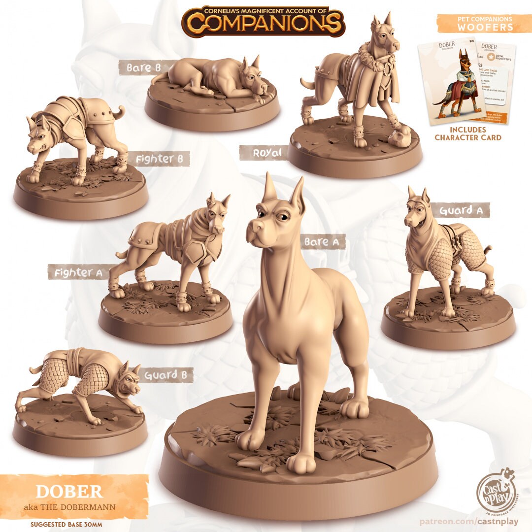 Doberman Dog Companion | RPG Miniature for Dungeons and Dragons|Pathfinder|Tabletop Wargaming | Companion Miniature | Cast N Play
