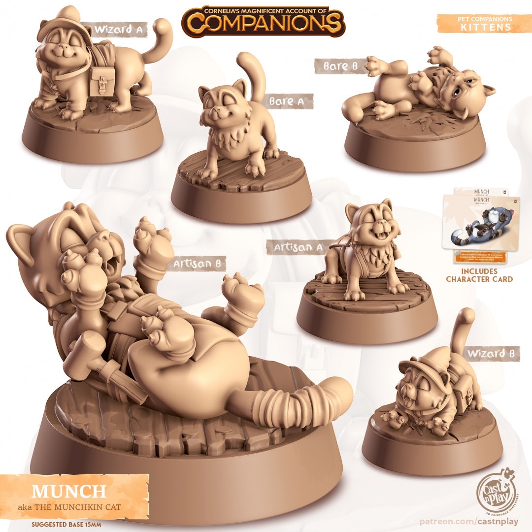 Munchkin Cat Companion | RPG Miniature for Dungeons and Dragons|Pathfinder|Tabletop Wargaming | Companion Miniature | Cast N Play