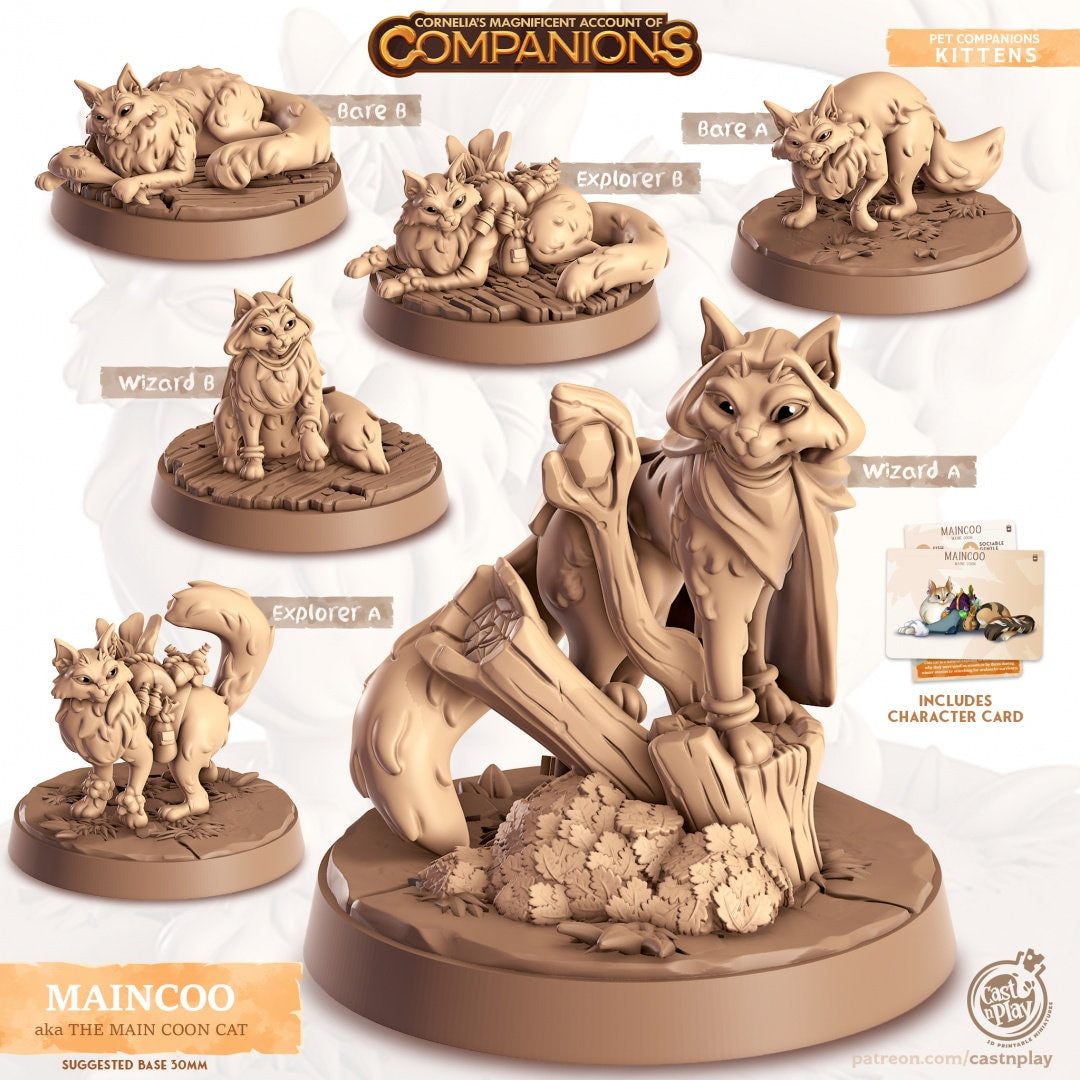 Maine Coon Cat Companion | RPG Miniature for Dungeons and Dragons|Pathfinder|Tabletop Wargaming | Companion Miniature | Cast N Play