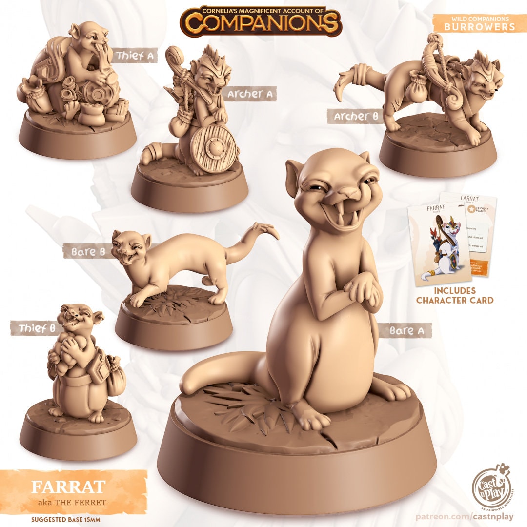 Ferret Companion | RPG Miniature for Dungeons and Dragons|Pathfinder|Tabletop Wargaming | Companion Miniature | Cast N Play