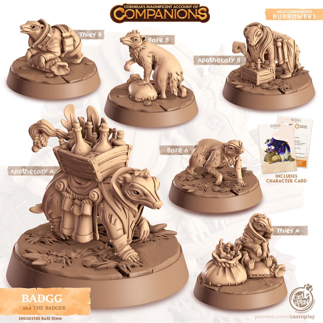 Badger Companion | RPG Miniature for Dungeons and Dragons|Pathfinder|Tabletop Wargaming | Companion Miniature | Cast N Play