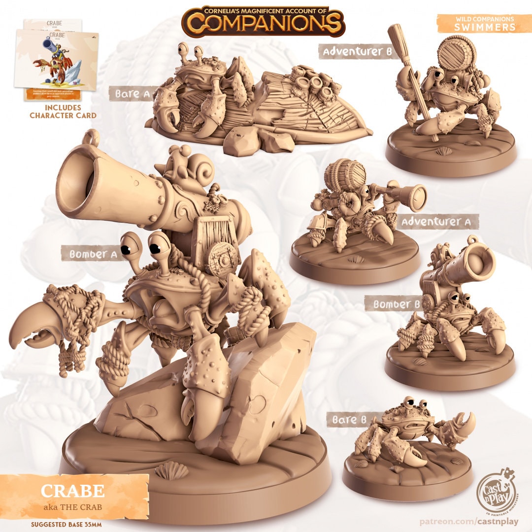 Crab Companion | RPG Miniature for Dungeons and Dragons|Pathfinder|Tabletop Wargaming | Companion Miniature | Cast N Play