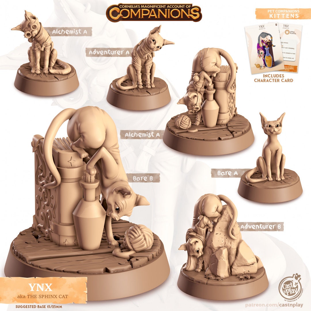 Sphynx Cat Companion | RPG Miniature for Dungeons and Dragons|Pathfinder|Tabletop Wargaming | Companion Miniature | Cast N Play