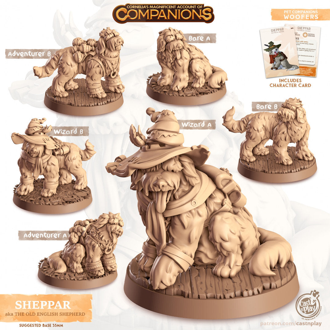Old English Sheepdog Companion | RPG Miniature for Dungeons and Dragons|Pathfinder|Tabletop Wargaming | Companion Miniature | Cast N Play