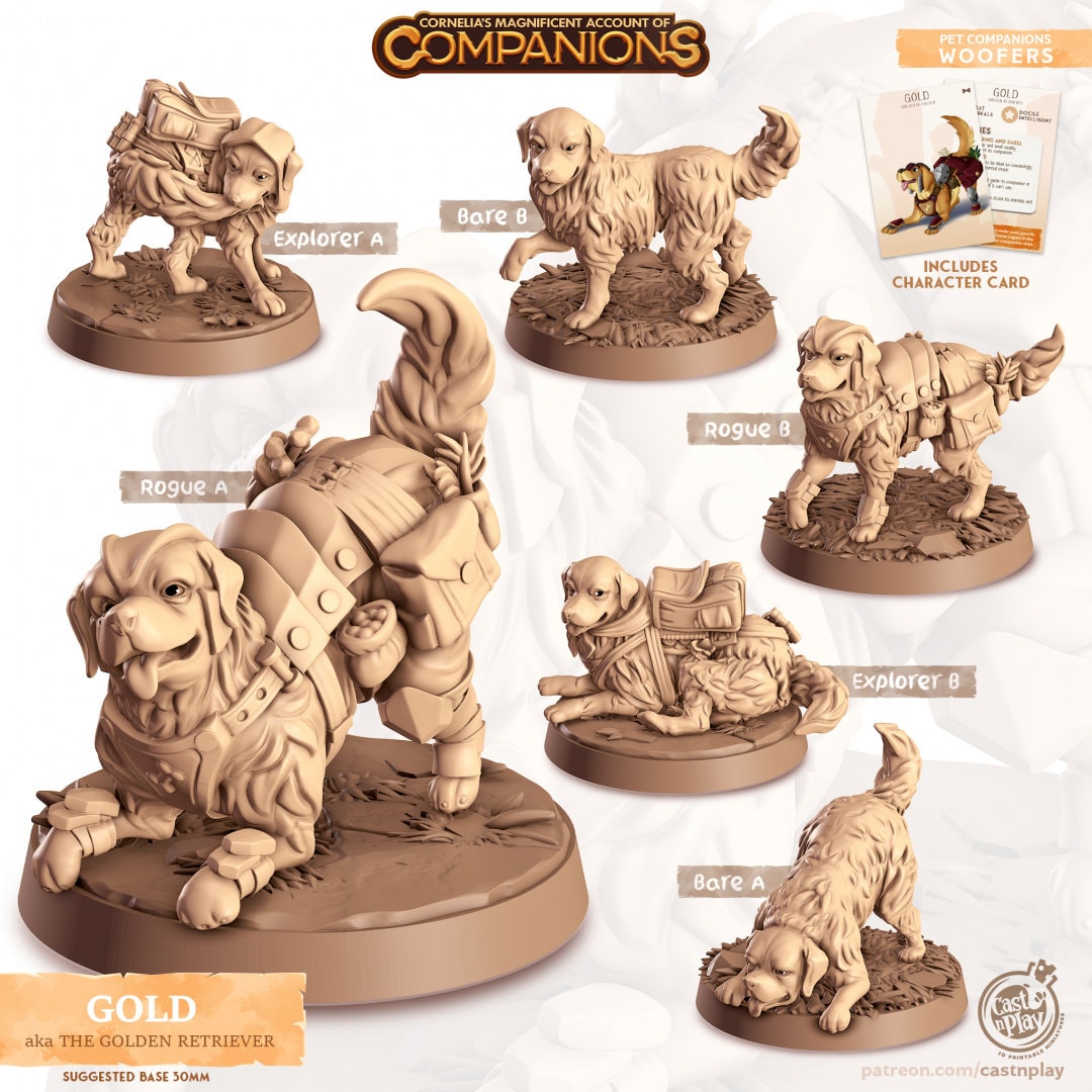 Golden Retriever Dog Companion | RPG Miniature for Dungeons and Dragons|Pathfinder|Tabletop Wargaming | Companion Miniature | Cast N Play