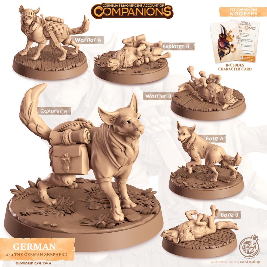 German Shepherd Dog Companion | RPG Miniature for Dungeons and Dragons|Pathfinder|Tabletop Wargaming | Companion Miniature | Cast N Play