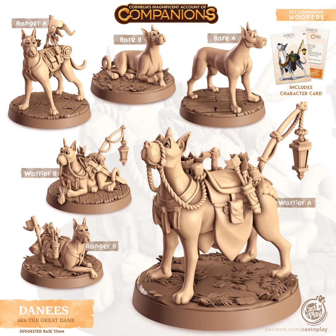Great Dane Dog Companion | RPG Miniature for Dungeons and Dragons|Pathfinder|Tabletop Wargaming | Companion Miniature | Cast N Play