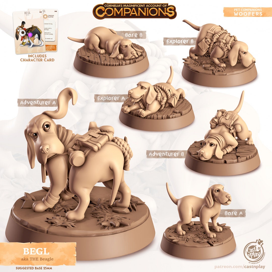 Beagle Dog Companion | RPG Miniature for Dungeons and Dragons|Pathfinder|Tabletop Wargaming | Companion Miniature | Cast N Play