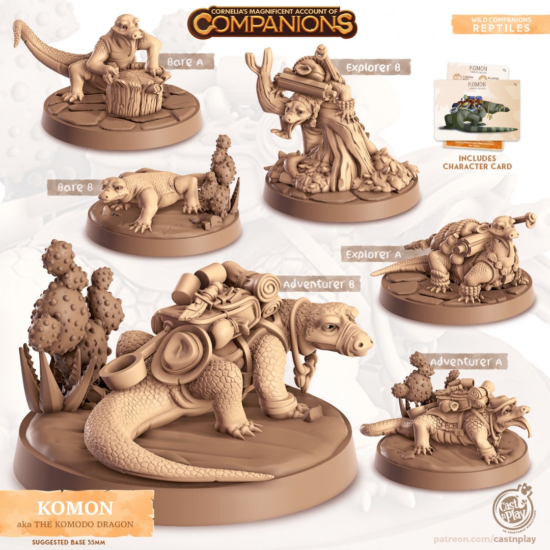 Komodo Dragon Companion | RPG Miniature for Dungeons and Dragons|Pathfinder|Tabletop Wargaming | Companion Miniature | Cast N Play