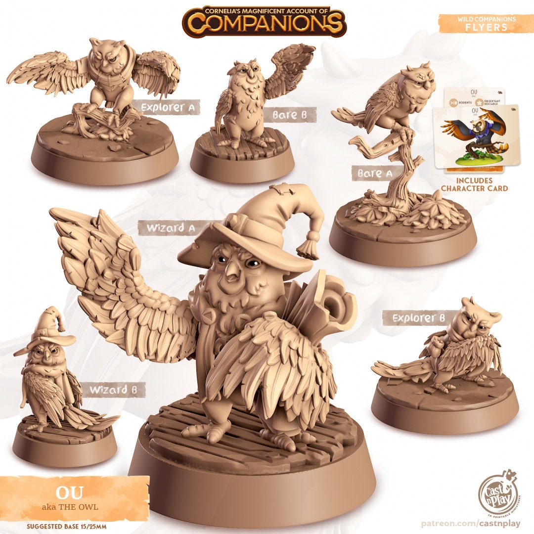 Owl Companion | RPG Miniature for Dungeons and Dragons|Pathfinder|Tabletop Wargaming | Companion Miniature | Cast N Play