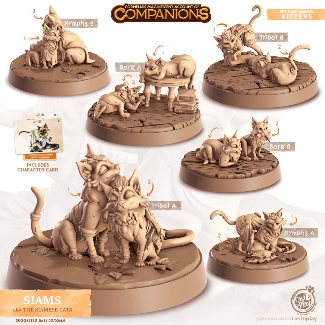 Siamese Cat Companion | RPG Miniature for Dungeons and Dragons|Pathfinder|Tabletop Wargaming | Companion Miniature | Cast N Play