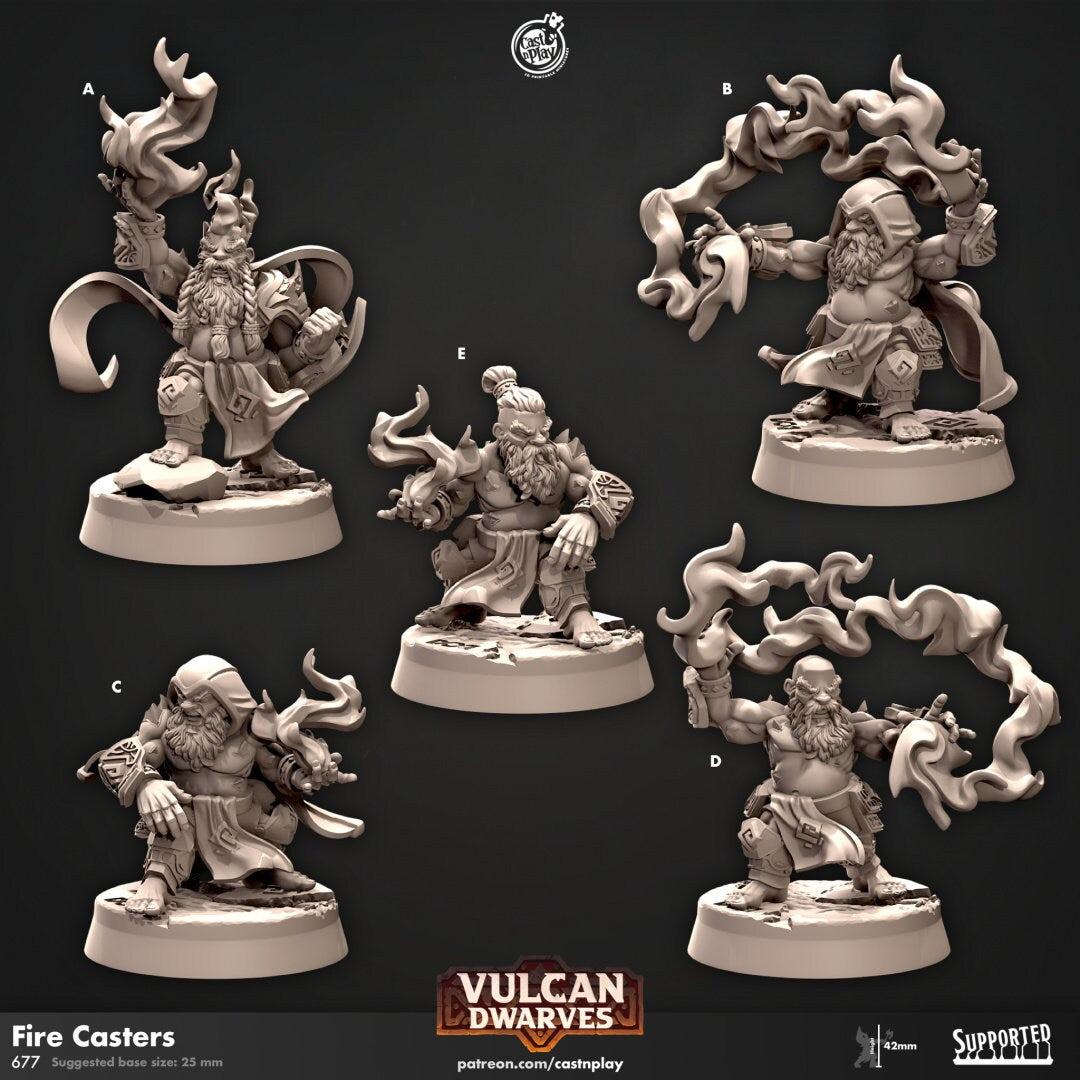 Fire Casters | RPG Miniature for Dungeons and Dragons|Pathfinder|Tabletop Wargaming | Dwarf Miniature | Cast N Play