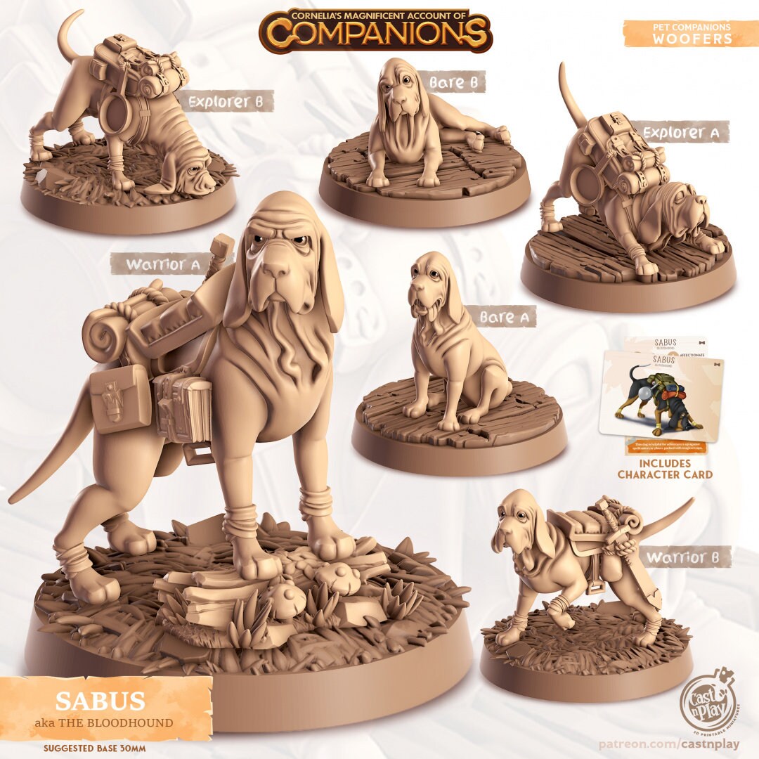Bloodhound Dog Companion | RPG Miniature for Dungeons and Dragons|Pathfinder|Tabletop Wargaming | Companion Miniature | Cast N Play