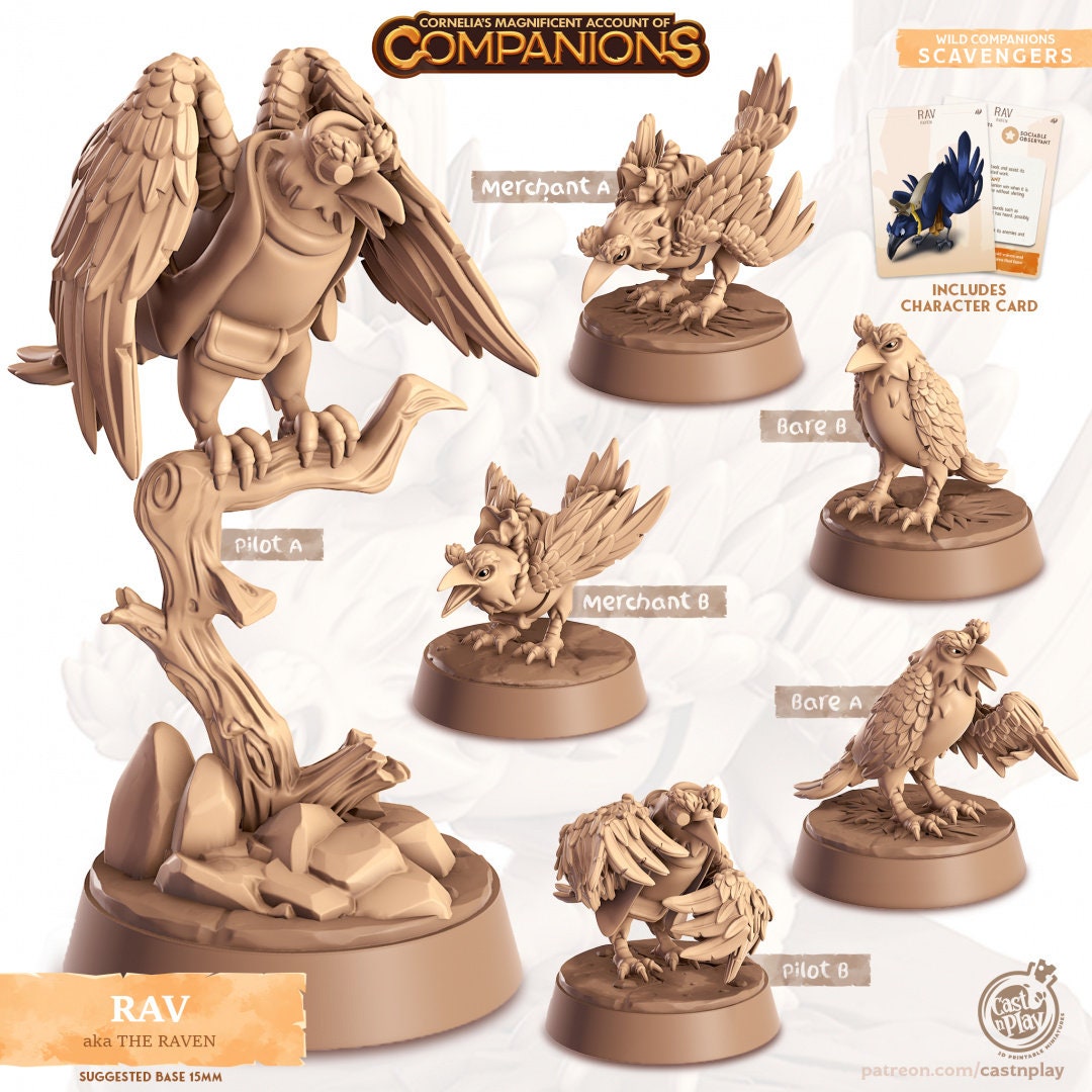 Raven Companion | RPG Miniature for Dungeons and Dragons|Pathfinder|Tabletop Wargaming | Companion Miniature | Cast N Play