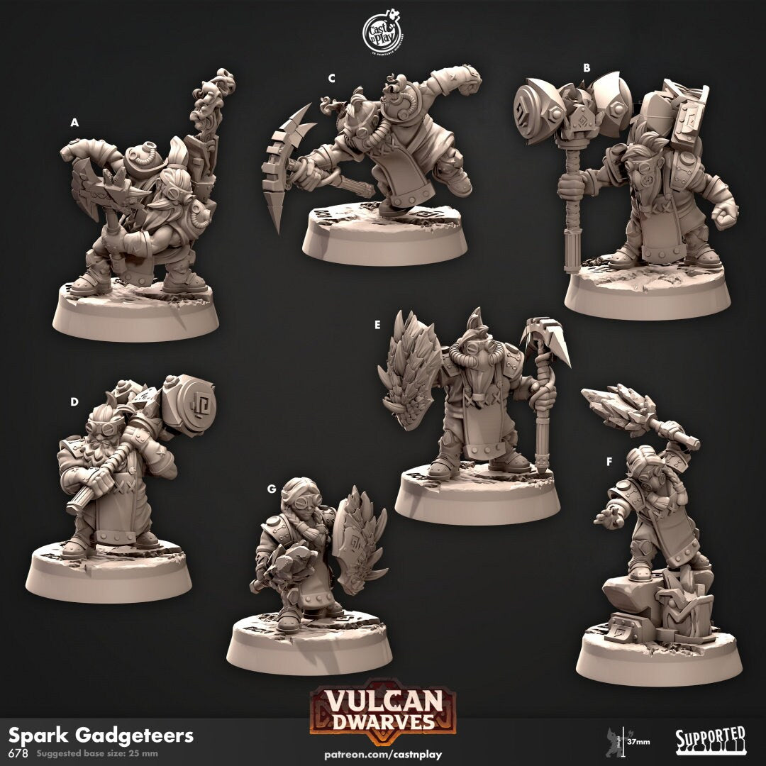 Spark Gadgeteers | RPG Miniature for Dungeons and Dragons|Pathfinder|Tabletop Wargaming | Dwarf Miniature | Cast N Play