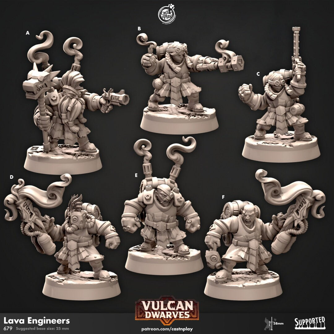 Lava Engineers | RPG Miniature for Dungeons and Dragons|Pathfinder|Tabletop Wargaming | Dwarf Miniature | Cast N Play