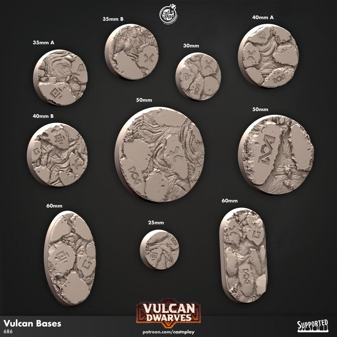 Vulcan bases | Custom Miniature Bases for Dungeons and Dragons|Pathfinder|Tabletop Wargaming | Cast N Play